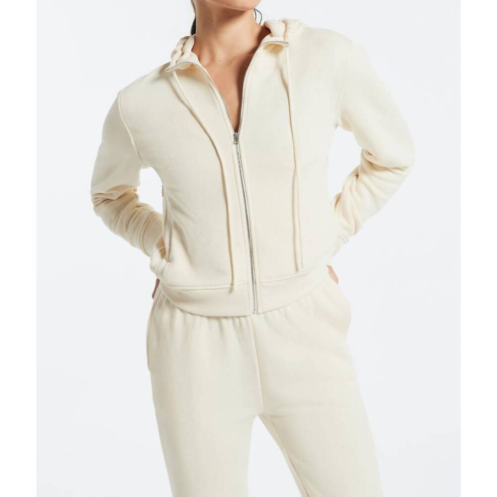 NEW BANDIER beekman cotton terry full zip hoodie in light stone